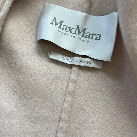 MaxMara Short Coat Light Pink 100% Cashmere Made in Italy Belted Size 12
